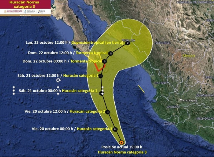 Huracán norma acercándose al pacífico mexicano